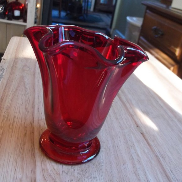 None Accents Vintage Red Glass Vase Poshmark